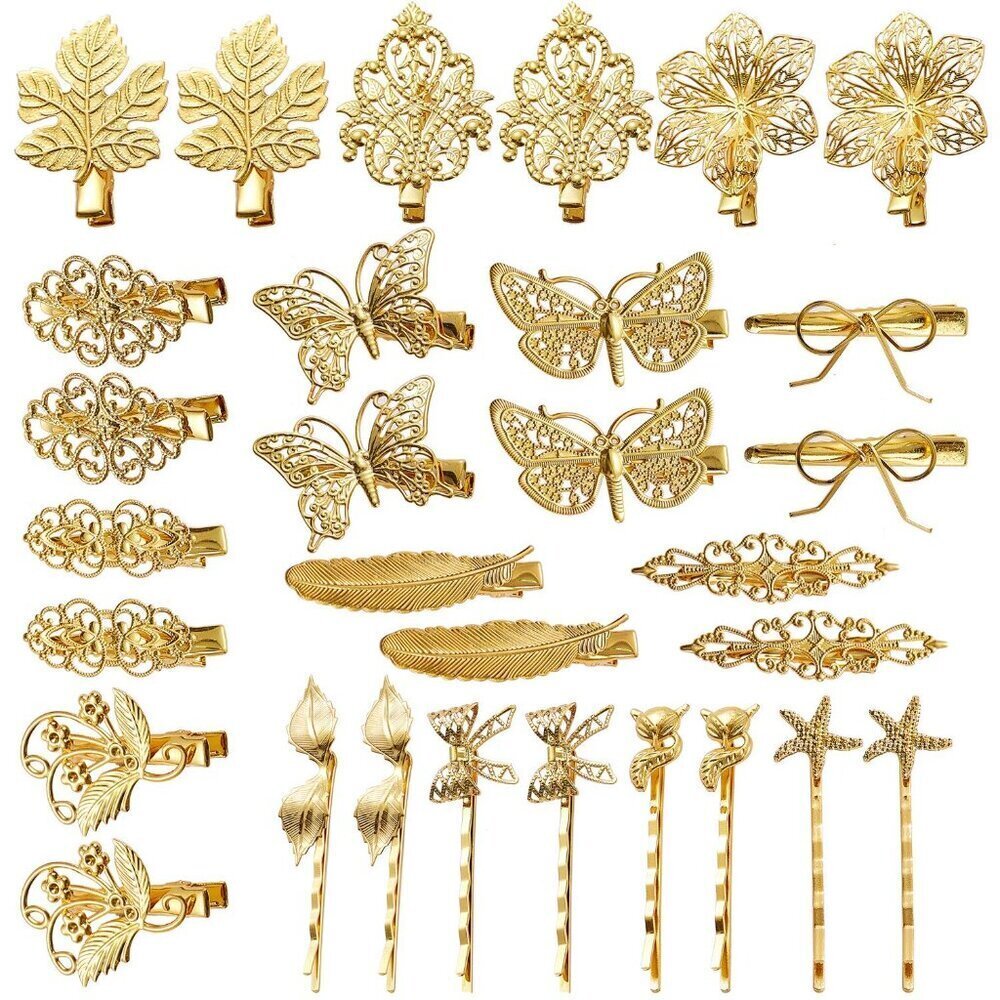 Gold Metal Alligator Hair Clips 30 Pcs Decorative Barrettes for Women Girls